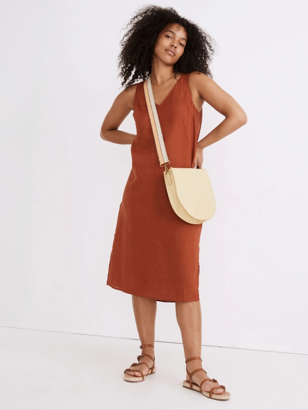 Madewell Linen V-Neck Midi Tank Dress Size XXS